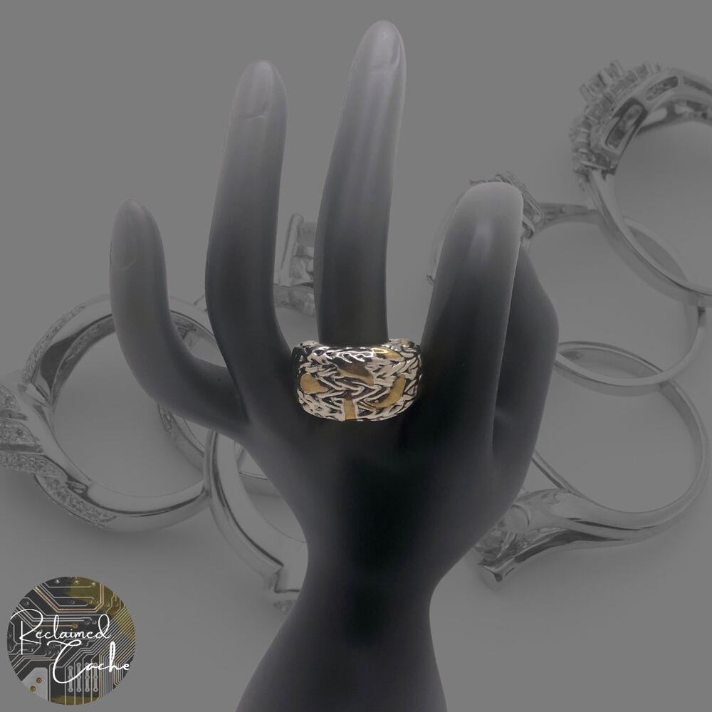 Silver and Gold Abstract Strokes Ring - Size 9